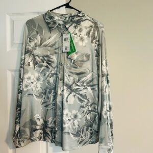 Guess EcoVero Floral Shirt in Gray and White